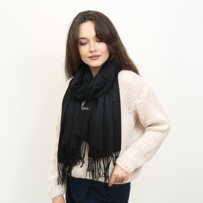 Eșarfă mare de damă neagră cu ciucure - Accesorii