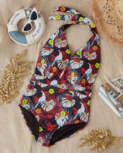 Costum de baie dintr-o singură piesă cu model de damă negru și galben - Îmbrăcăminte