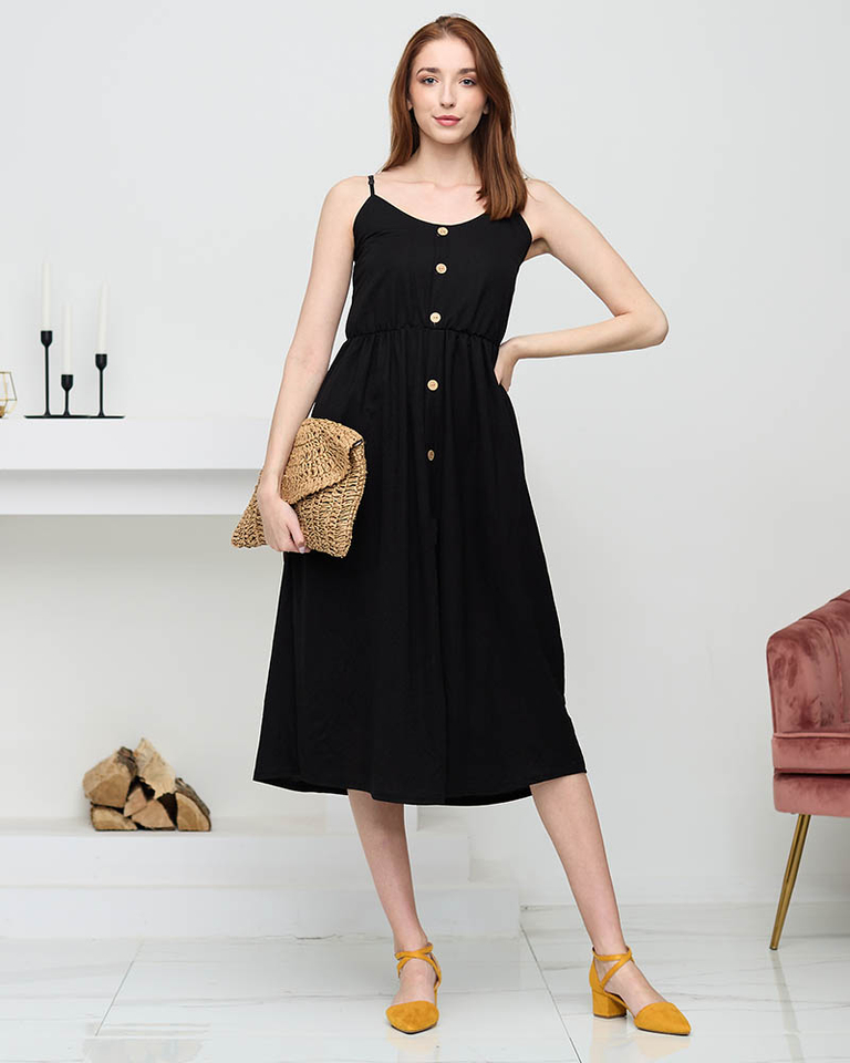 Rochie midi de dama neagra cu nasturi - Imbracaminte