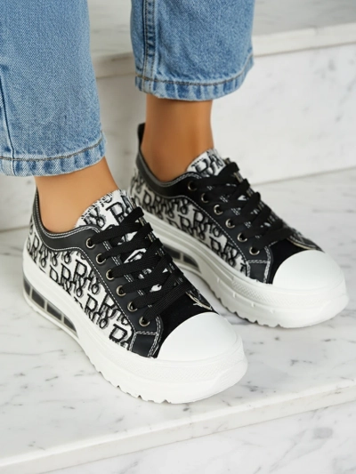 Sneakers Livia în Culoarea Alb-Negru cu Platformă