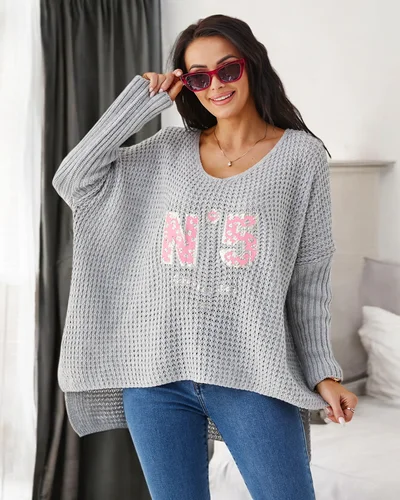 Pulover tricotat din acril pentru femei Royalfashion cu imprimeuri