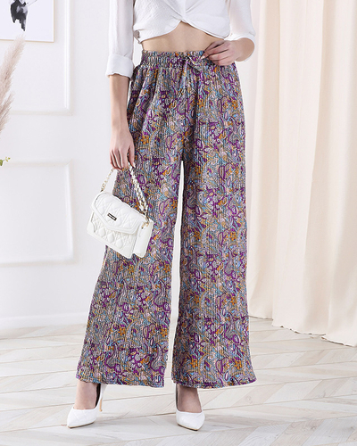 Pantaloni cu model cu picioare largi pentru femei în mov- Îmbrăcăminte