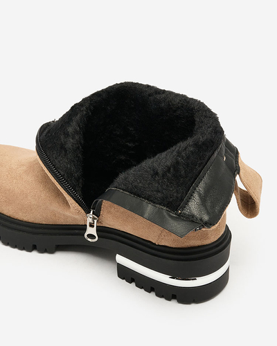 Royalfashion Cizme maro din eco-suede maro cu curea și fermoare Redmisala