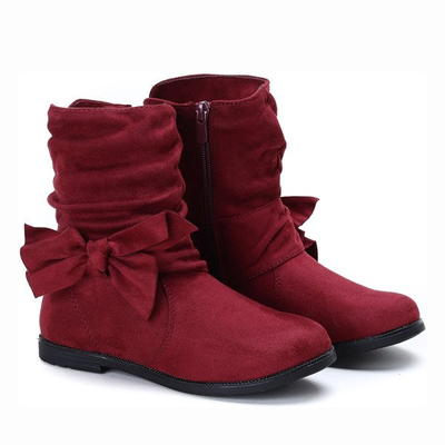 Dziewczęce bordowe botki z kokardką Kassie - Obuwie