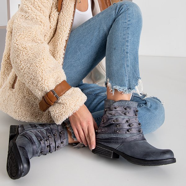 Cizme de damă albastre cu dungi Adalia - Încălțăminte