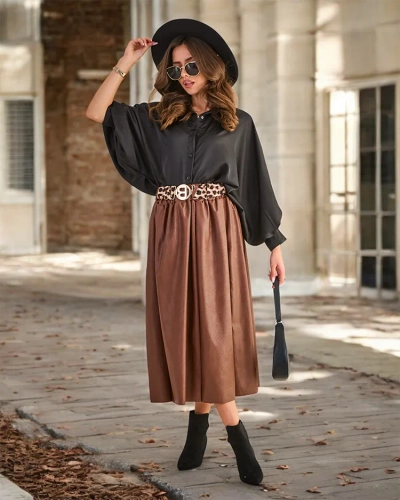 Fustă midi din piele ecologică pentru femei Royalfashion