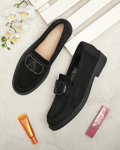 Mocasini negri pentru femei cu ornament Fogras- Footwear