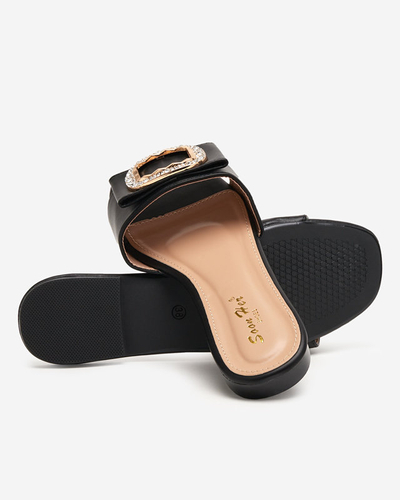 OUTLET Papuci de dama negri cu ornament cu zirconiu Iteria - Incaltaminte