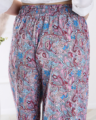 Pantaloni cu model cu picioare largi pentru femei în albastru- Îmbrăcăminte