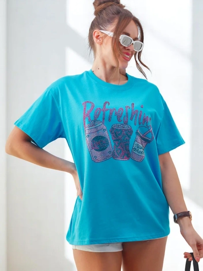 Royalfashion Tricou din bumbac pentru femei cu imprimeu din cristale