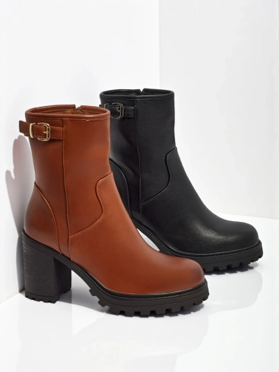 Botine de damă din piele ecologică cu toc gros Sylvarra