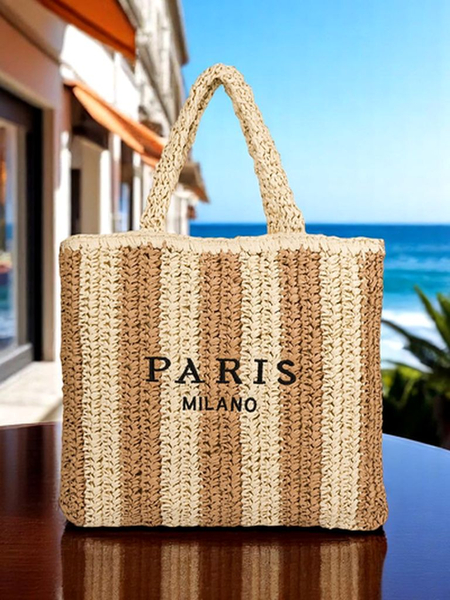 Royalfashion Geantă de damă mare din paie cu dungi