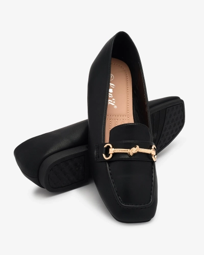 Royalfashion Mocasini negri pentru femei cu ornament auriu Olerika