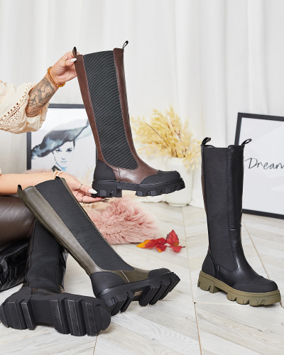 Royalfashion Cizme jumătatea gambei de damă maro închis Blyss