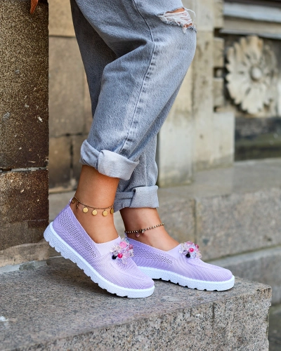 Royalfashion Mocasini mov din stofă pentru femei cu cristale Fezens