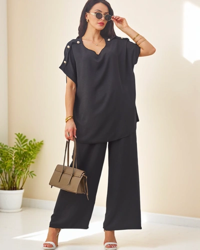 Set de bumbac Royalfashion pentru femei, cu mâneci scurte și pantaloni largi