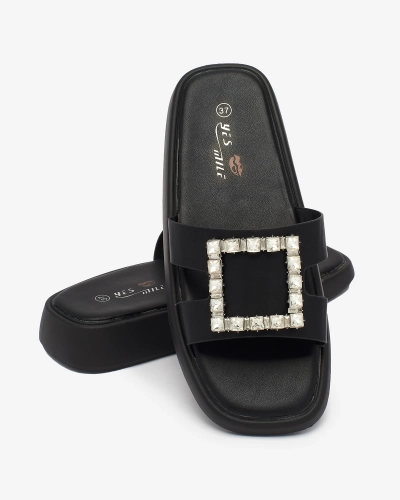 Royalfashion Șlapi de damă negri cu cristale Telika