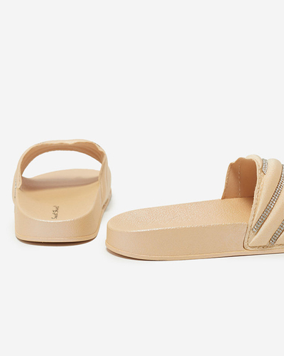 OUTLET Papuci de dama bej cu zirconiu cubic Erikis - Incaltaminte