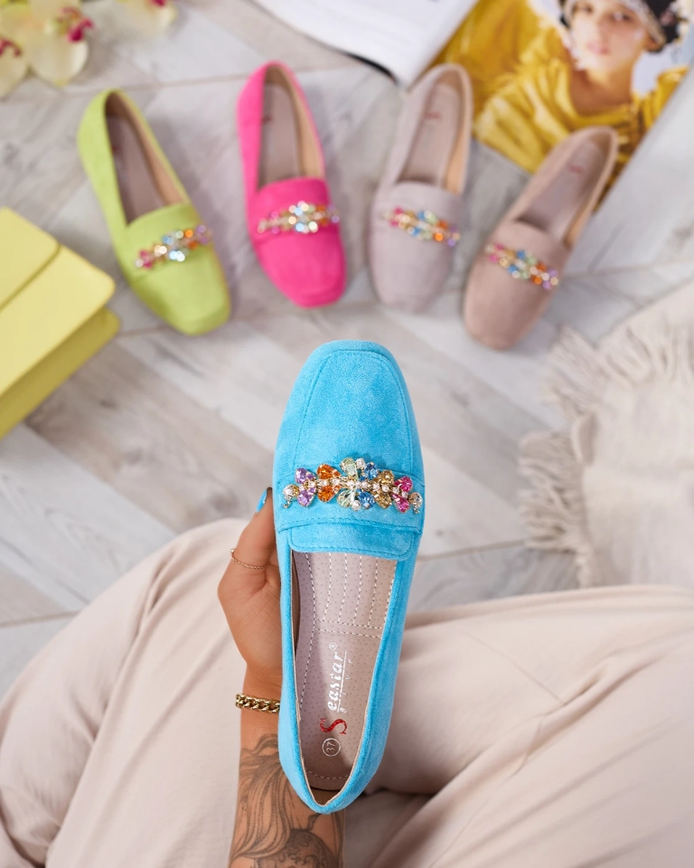 Royalfashion Mocasini pentru femei albastre cu cristale Olkeri