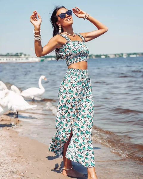 Royalfashion Set pentru femei Mint cu imprimeu floral