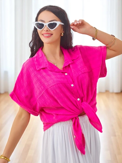 Cămașă din bumbac pentru femei Royalfashion cu embosare și mâneci scurte