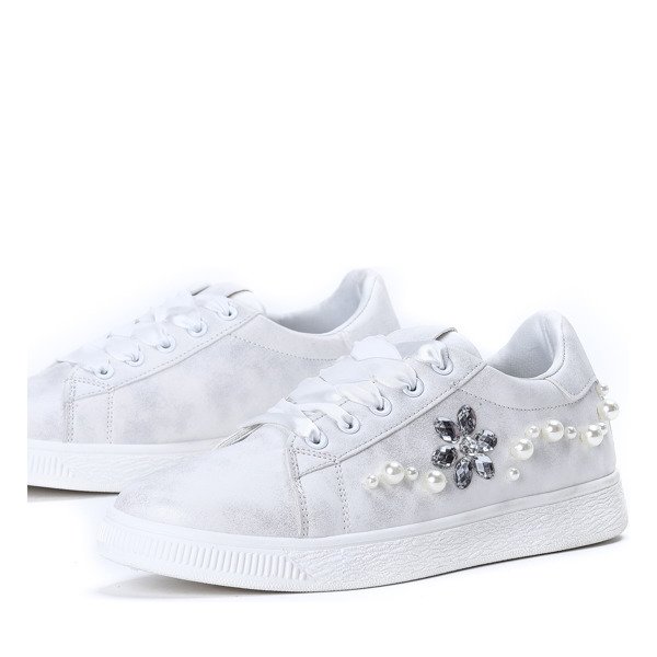 Białe tenisówki z perełkami i cyrkoniami Florssa - Obuwie