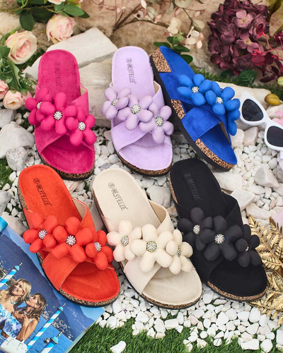 Royalfashion Papuci cu curea pentru femei Polidda Flower Strap