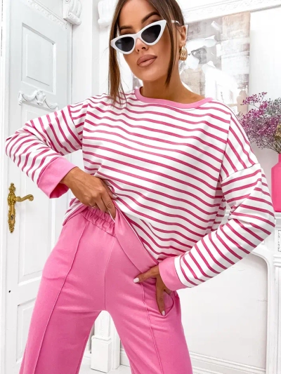 Set de bumbac în dungi pentru femei Royalfashion cu pantaloni largi