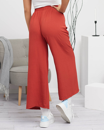 Pantaloni roșii palazzo largi de damă - Îmbrăcăminte