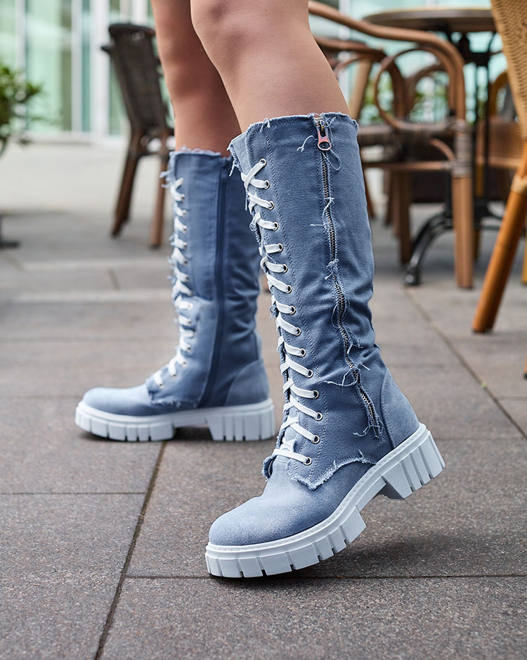 Royalfashion Cizme de damă din material textil de culoare albastră Leconen