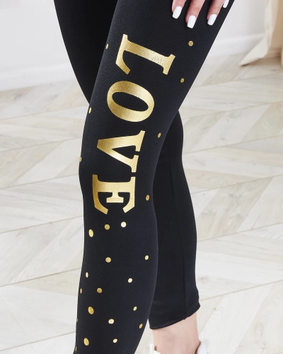 Set sport negru pentru femei cu inscripții LOVE aurii Îmbrăcăminte