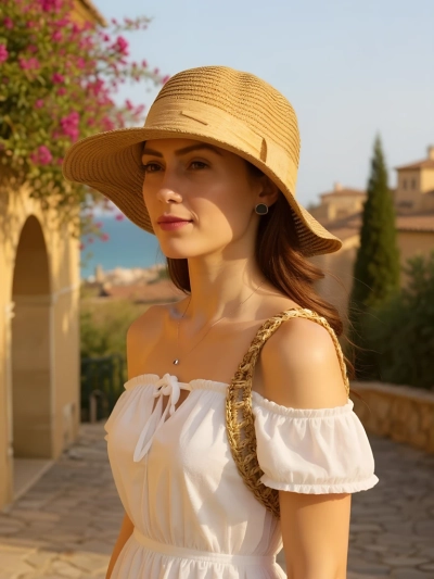 Royalfashion Pălărie de paie pentru femei cu panglică Whisper