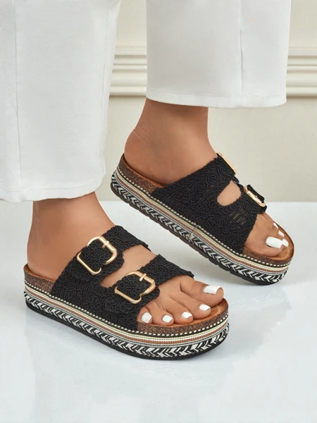 Royalfashion Sandale de damă cu platformă și catarame CorkStyle