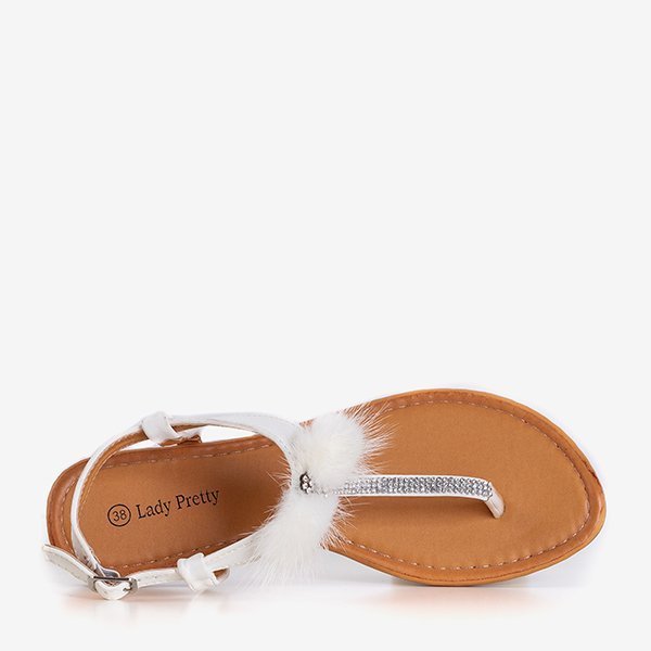 Sandale albe pentru femei cu ornamente Begneti - Încălțăminte