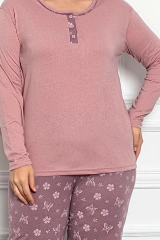 Royalfashion Pijamale pentru Femei din Bumbac 2-Piese cu Imprimeu Fluture MĂRIME PLUS