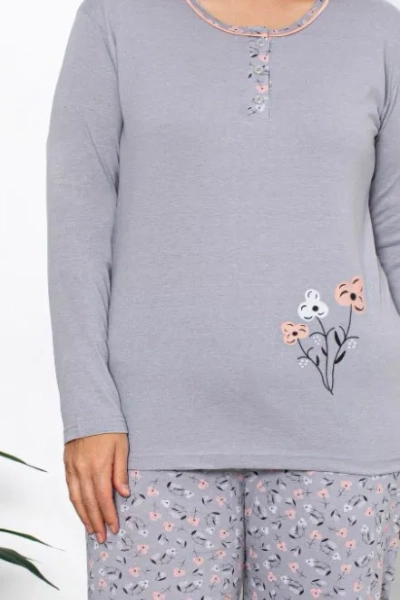 Royalfashion Pijamale din bumbac pentru femei, 2 piese, model floral Mărime PLUS