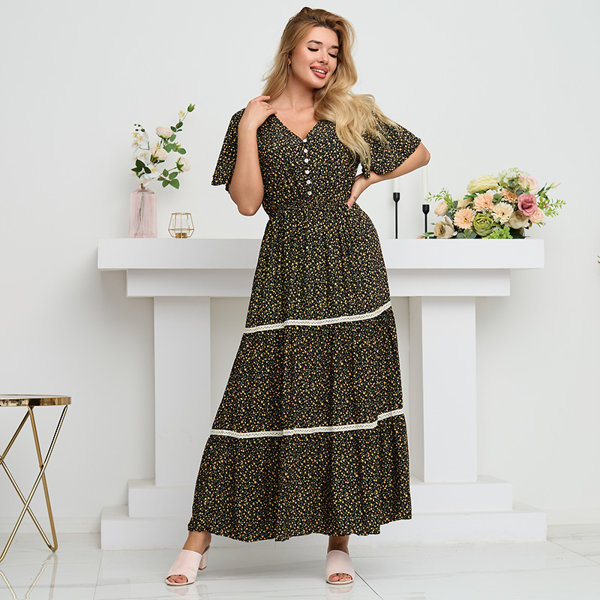 Rochie maxi florală neagră de damă - Îmbrăcăminte