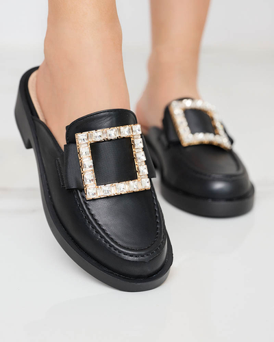 Papuci negri dama a'la loafers Delaqi - Pantofi