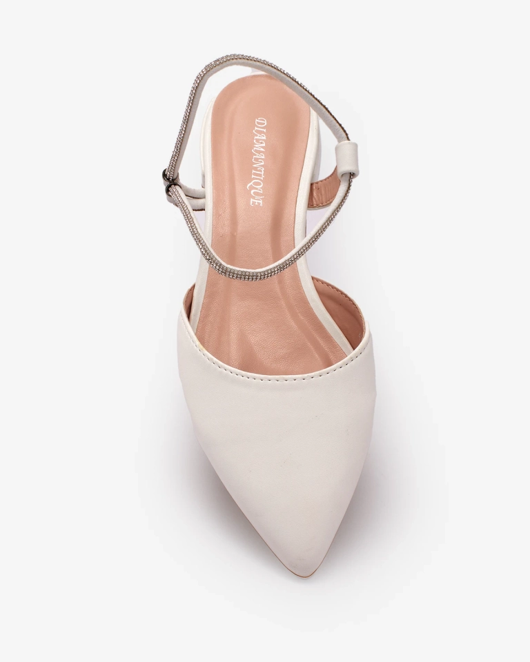 Royalfashion White Sandale cu toc plat pentru femei cu talpă strălucitoare împodobită