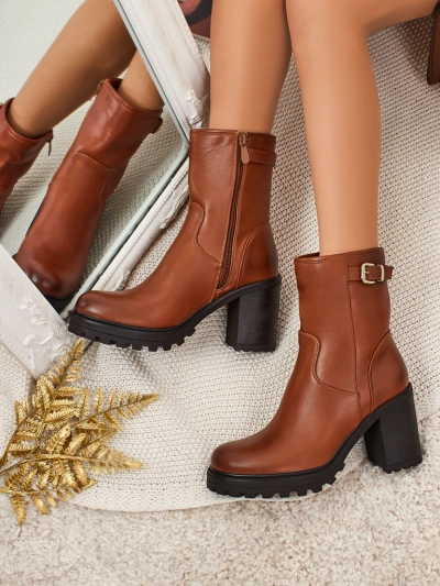 Botine de damă din piele ecologică cu toc gros Sylvarra