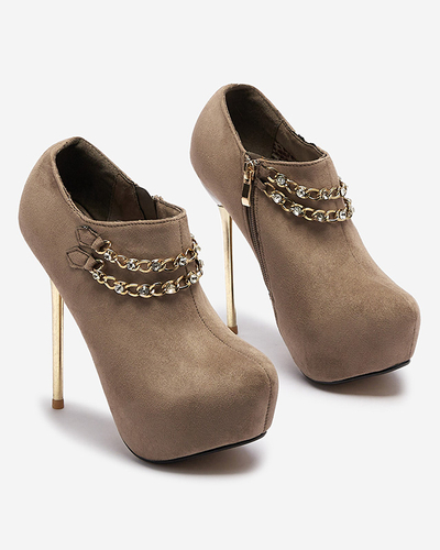 Pantofi cu toc înalt de damă, gri-bej Ehcso- Footwear