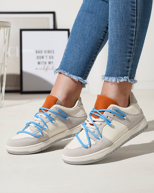 Adidași sport de damă alb-gri cu șireturi albastre Olierinc - Încălțăminte