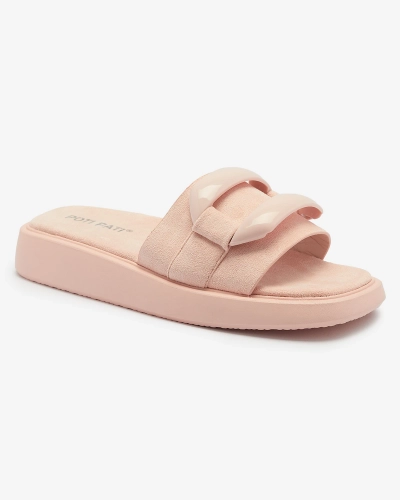 Șlapi de damă roz din eco-suede Omve - Încălțăminte