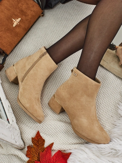 Botine de damă din piele ecologică întoarsă cu toc gros Arshinea