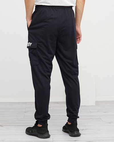 Pantaloni de trening pentru bărbați bleumarin cu buzunare - Îmbrăcăminte