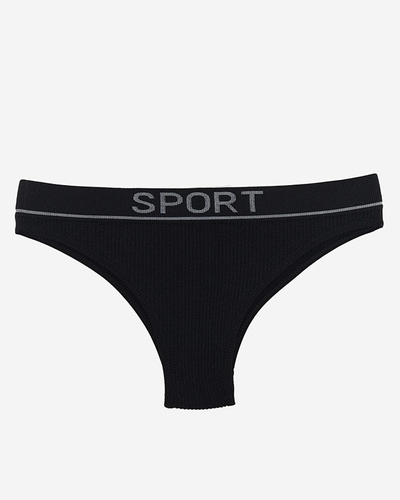 Chiloți negri pentru damă cu nervuri cu inscripții sportive - Lenjerie intimă