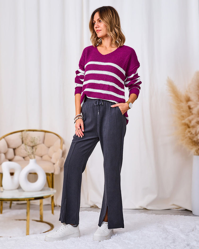 Royalfashion Pantaloni din țesătură de catifea gri închis pentru femei