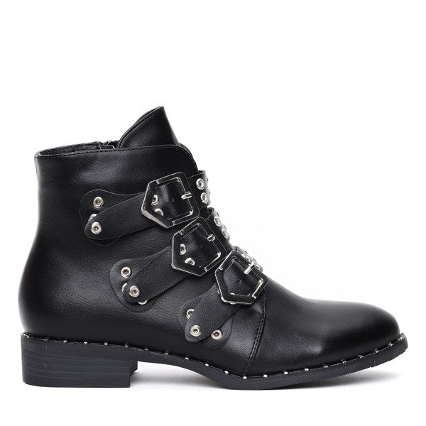 Czarne botki z trzema sprzączkami Tymberlee- Obuwie