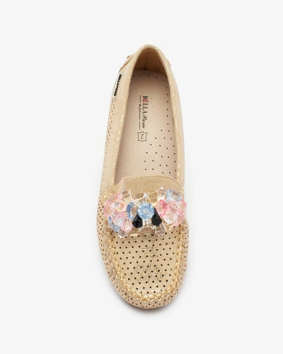 Royalfashion Mocasini de damă bej traforați cu cristale decorative Cizzas