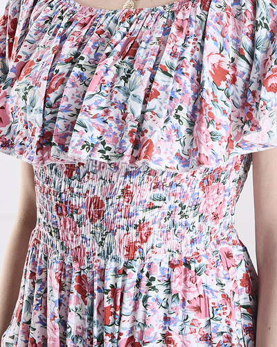 Salopetă lungă pentru femei cu model floral alb și roz - Îmbrăcăminte
